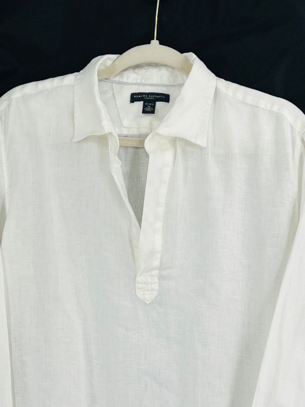 Banana Republic Classic 100% Linen V-neck Collared Shirt M White Preppy Tropical - Picture 3 of 12